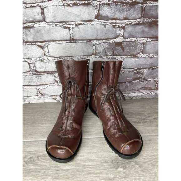 Hin Rui VTG Brown Leather Ankle Boots Rope Laces Side Zip Women 8.5M US/39EU 250 - Picture 16 of 16